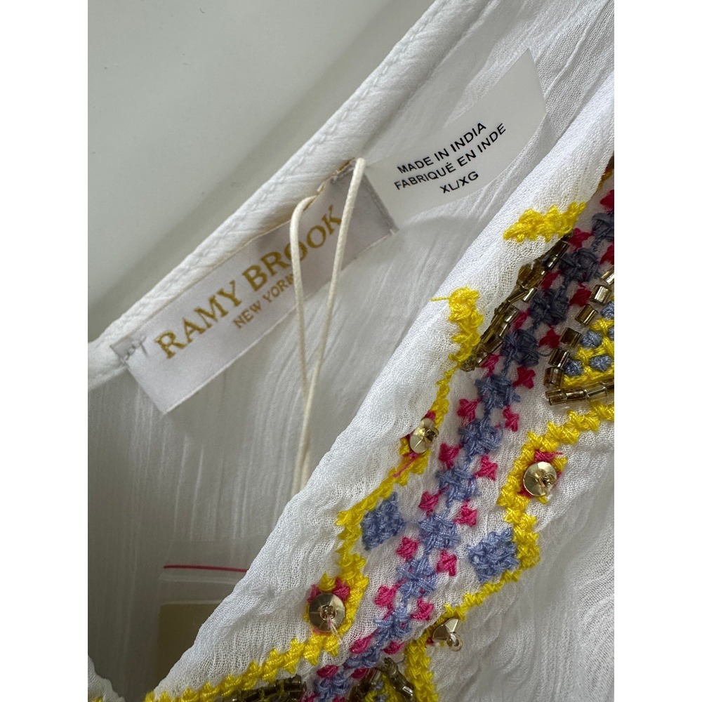 NEW Ramy Brook Sienna Embroidered Chiffon Swim Cover-Up Maxi Dress White XL $365 - Picture 10 of 16
